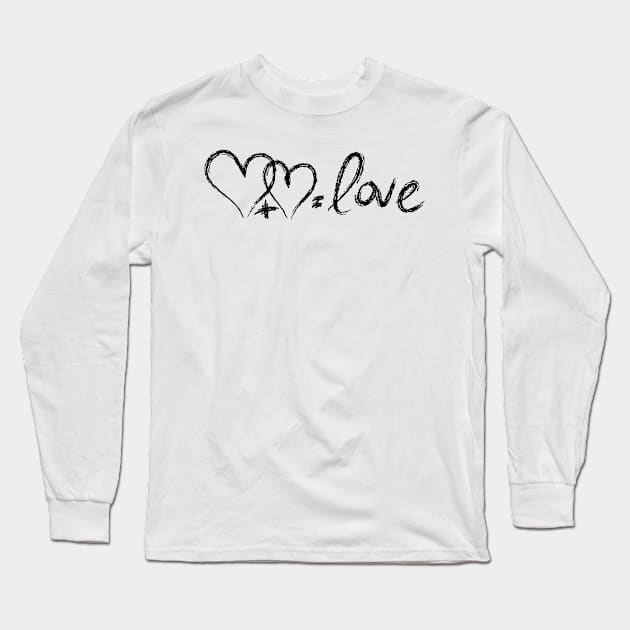 Hand Written Love Equation, Hearts Hand Drawings, Gift For Him, Gift For Her, Romantic Couple Valentine Gift Ideas 3/3 Long Sleeve T-Shirt by Modern Art